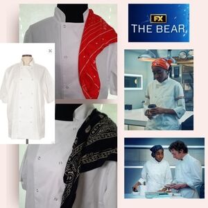 White Chef Coat with Red Bandana
